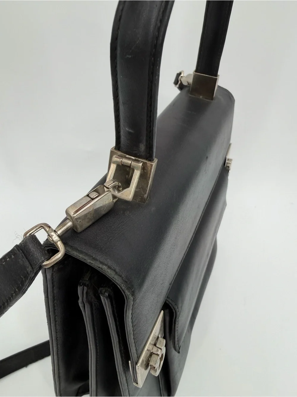 Vintage Salvatore Ferragamo Gancini Kelly Bag Black Leather Auth Papers